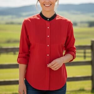 Vintage Frontier Classics Western Button Up Shirt Red Floral Cottage Pioneer L